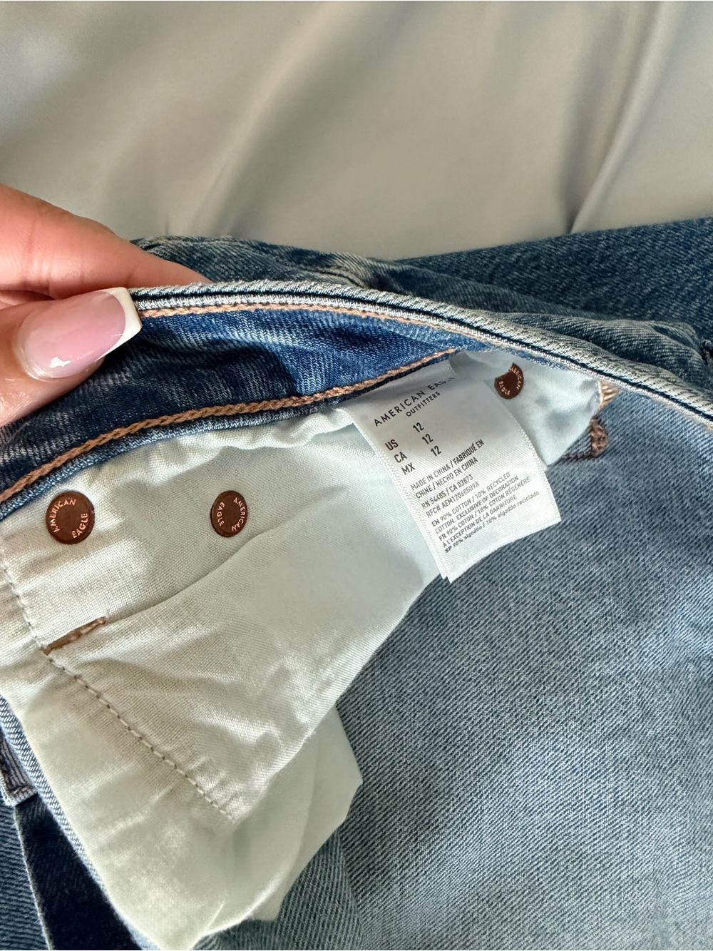 American Eagle Outfitters Asymmetrical Denim Skirt in Light and Dark Blue - Picture 5 of 5